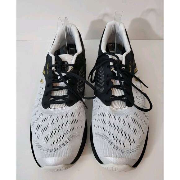 ASICS Sneakers Mens 14 FuzeX Lyte Shoes Black White Gold Athletic Casual Lace Up - Picture 2 of 9